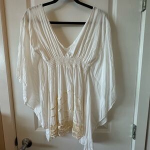 Elegant White Women's Top flowy tunic dress~ euro summer style